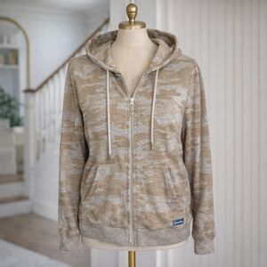 Jordache Camo Tan Gold Details Zip Up Hoodie Sz Large